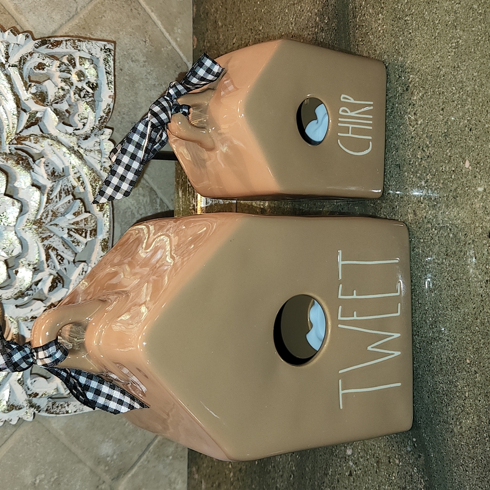 Rae Dunn set of 2 Birdhouses "Tweet" & "Chirp"